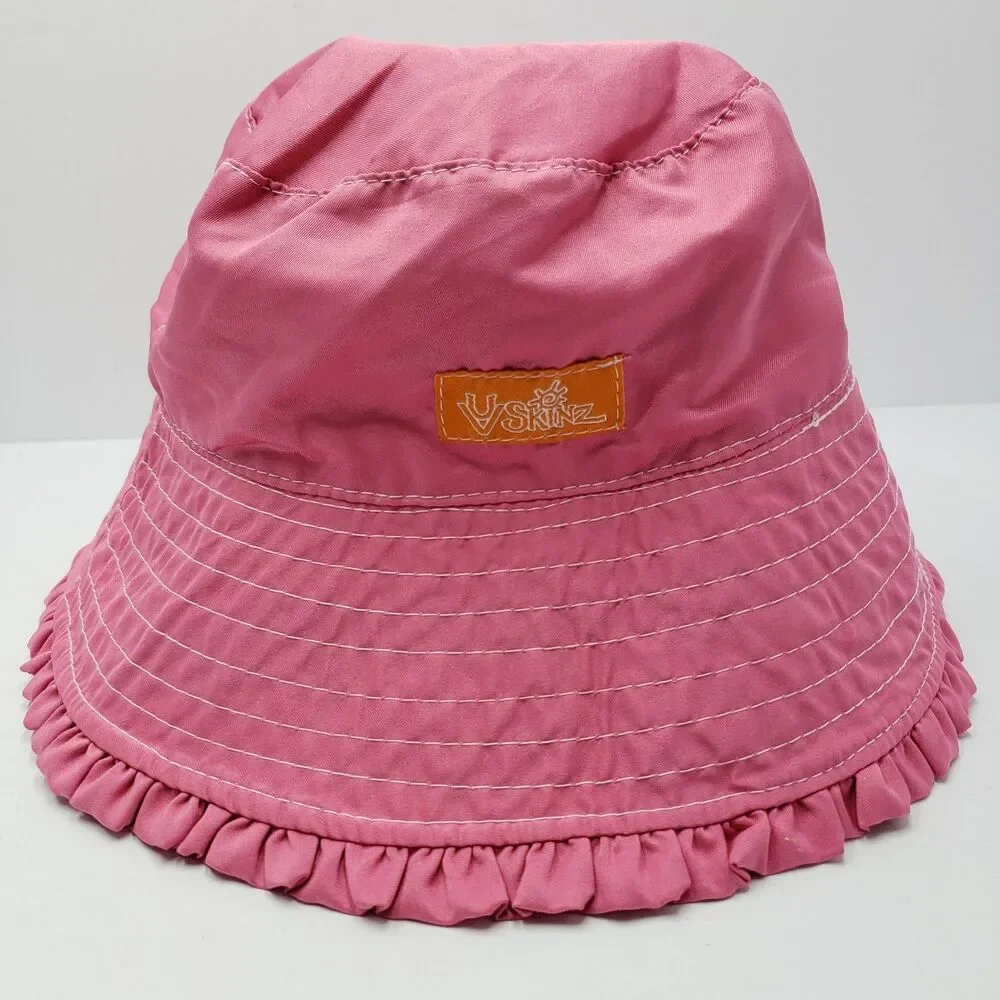 UV Skinz Girls Reversible Bucket Hat Colorful Stripe Pink Ruffle Brim Sun UPF 50
